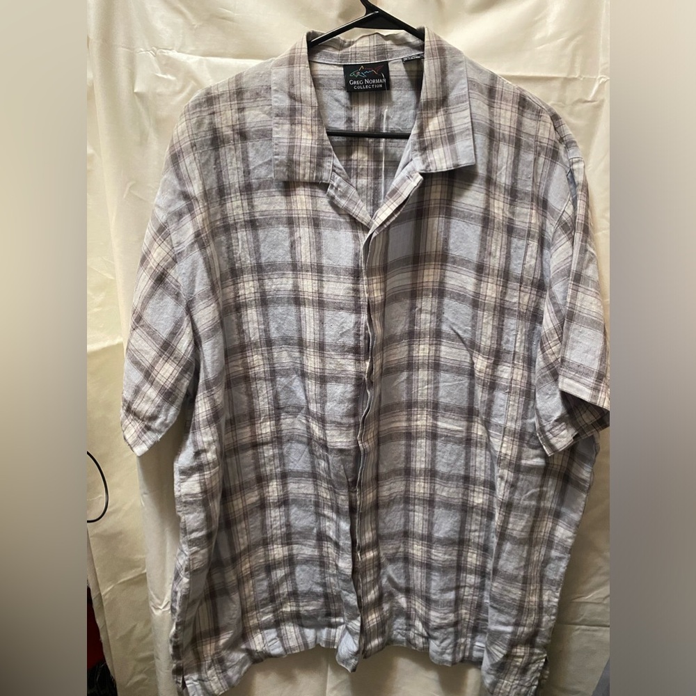 Men’s XL Greg Norman Linen Button Down Short Sleeve Shirt